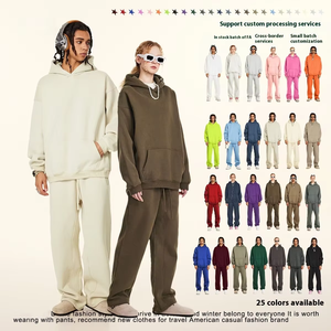 <span class=keywords><strong>Costume</strong></span> tricoté trois pièces de haute qualité 345G pour <span class=keywords><strong>homme</strong></span>, style américain, à capuche, pour l'automne et l'hiver, coupe ample, basique, sport, uni - Product Image 5