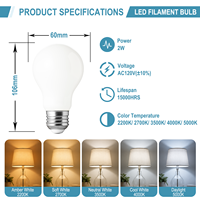 Ventes Flash : Ampoule LED A19 en Verre AC 2W 2200K Lumière Ambre Ra90 Dimmable 15000h E26/E27/B22 pour Café, Restaurant, Maison