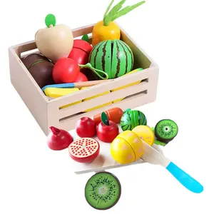 Conjunto de alimentos para cozinha, conjunto de brinquedos de cozinha personalizado, em madeira, legumes, brinquedos para corte, frutas e legumes, crianças