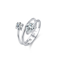 Nouvelle conception de bijoux, bague géométrique en argent sterling 925 avec double zircon, creuse, pour femmes
