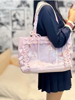 Tas Selempang Wanita Custom Made Pink Satin Bow Ita Bag dengan Pegangan Pita Ganda dan Jendela Transparan, Pesanan Grosir dalam Jumlah Besar