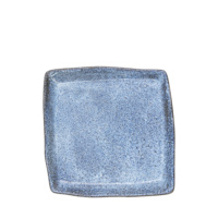 Plato Cuadrado Granilla de 21x21cm, Azul con Diseño de Puntos, Vajilla de Cerámica