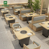 Mobilier de restaurant Hot Pot : Ensemble canapé et table pour buffet, café, aire de restauration, fauteuil en bois rembourré