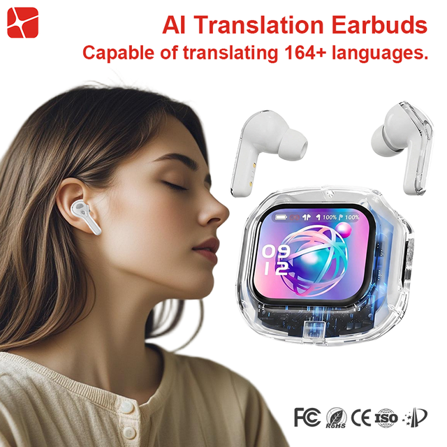 Smart Screen TWS Earbuds AI Translation Semi-In-Ear Wireless Headphones Digital Display IPX5 Waterproof Fast Charging Custom