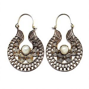 2021 Bohemian Style Brass Hoop <b>Earrings</b> High Quality Gold Rainbow Moonstone Wholesale Women's Jewelry - Product Image 1