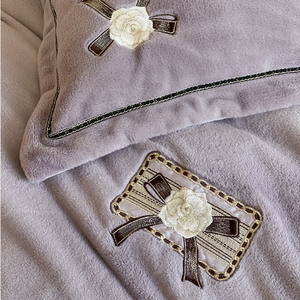 Juego de Edredón de Forro Polar de Color Sólido Duoximeimiankangtu, 4 Piezas, Ropa de Cama Cálida para Invierno, Uso Doméstico, Diseño de Plantas, Teñido Reactivo - Product Image 2