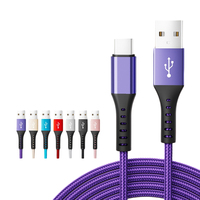 Câble USB Type C tressé en cuivre pur, fourni par l'usine, charge rapide, transfert de données 480 Mbps, connecteur nickelé, multicolores, compatible iOS