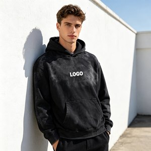 Sweat à capuche pour homme en coton 100% French Terry 450 GSM, effet délavé et vieilli avec trous, fermeture éclair, coupe ample, très demandé - Product Image 1