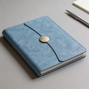 Blue Imitation Leather Hardcover <b>Diary</b> With Gold Snap Closure And Sewing Binding - Product Image 6