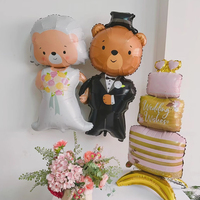 Ballon en aluminium sur pied, design adorable de couple d'ours de dessin animé, style INS, pour gâteau de mariage ou fête, avec lettres LOVE, décoration d'ours marié et mariée