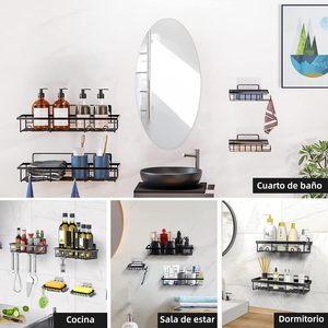 Juego de estante de <span class=keywords><strong>ducha</strong></span> negro montado en la pared con jabonera y soporte para cepillo de dientes <span class=keywords><strong>dentro</strong></span> de estantes de <span class=keywords><strong>ducha</strong></span> de baño Juego de 5 piezas con adhesivos - Product Image 6