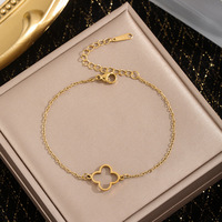 Nueva llegada 18K chapado en oro de acero inoxidable de lujo de diseño de joyería de marcas populares de trébol de cuatro hojas pulsera para las mujeres