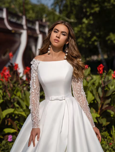 NDB10033 Vente en gros Dernières robes <span class=keywords><strong>de</strong></span> mariée sexy à manches longues, design blanc, traîne, robes <span class=keywords><strong>de</strong></span> soirée, robes <span class=keywords><strong>de</strong></span> mariée - Product Image 5