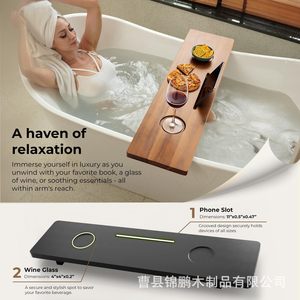 Plateau de bain en bois massif 120 cm antidérapant pour hôtel, maison d'hôtes, salle de bain - Product Image 2