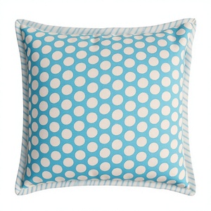 Handmade Square Sky Blue Cotton <b>Pillow</b> Case Polka Dot Printed Cushion Cover Woven Textile Decorative for Home Living Room Hotel - Product Image 3