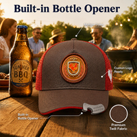 Gorra Trucker con Logotipo Bordado Personalizado OEM, Gorra de Béisbol de 5 Paneles de Cuero PU y Malla, con Abrebotellas Incorporado, Regalo Promocional Publicitario