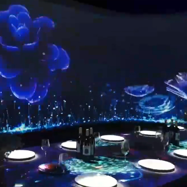 Immersive Restaurant Interactive Projection Mapping Table Hologram 3D Indoor Metal Room Lights Dining Experience