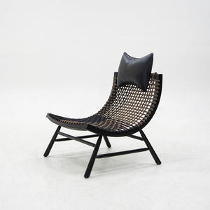 Fauteuil de salon en bois massif de style nordique avec corde en rotin tressée à la main, siège individuel pour parcs et halls extérieurs - Product Image 3