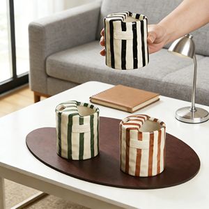 Mug à café en céramique peint à la main, bien emballé, 300 ml, design rayé sous glaçure, décoration de bureau, cadeau d'entreprise - Product Image 5