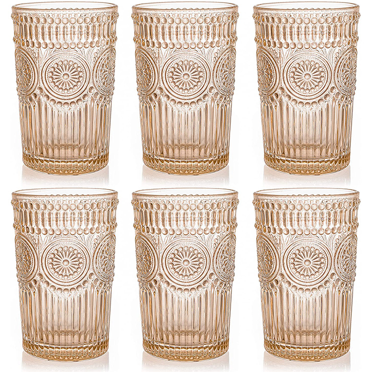 Hot selling Processing custom bar cocktail gold rim glass net red retro embossed glass water cup light luxury coffee cup