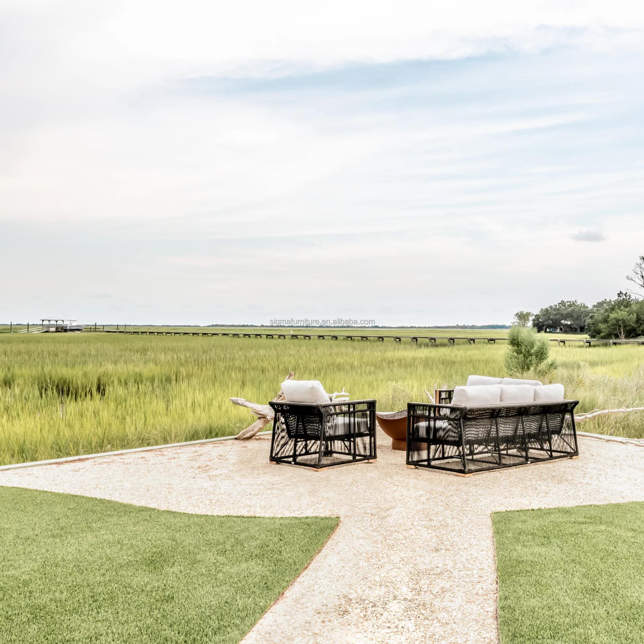 Mixed Material Modern Style Aluminum Frame with All Weather Rope Patio Furniture Outdoor Sofa Couch