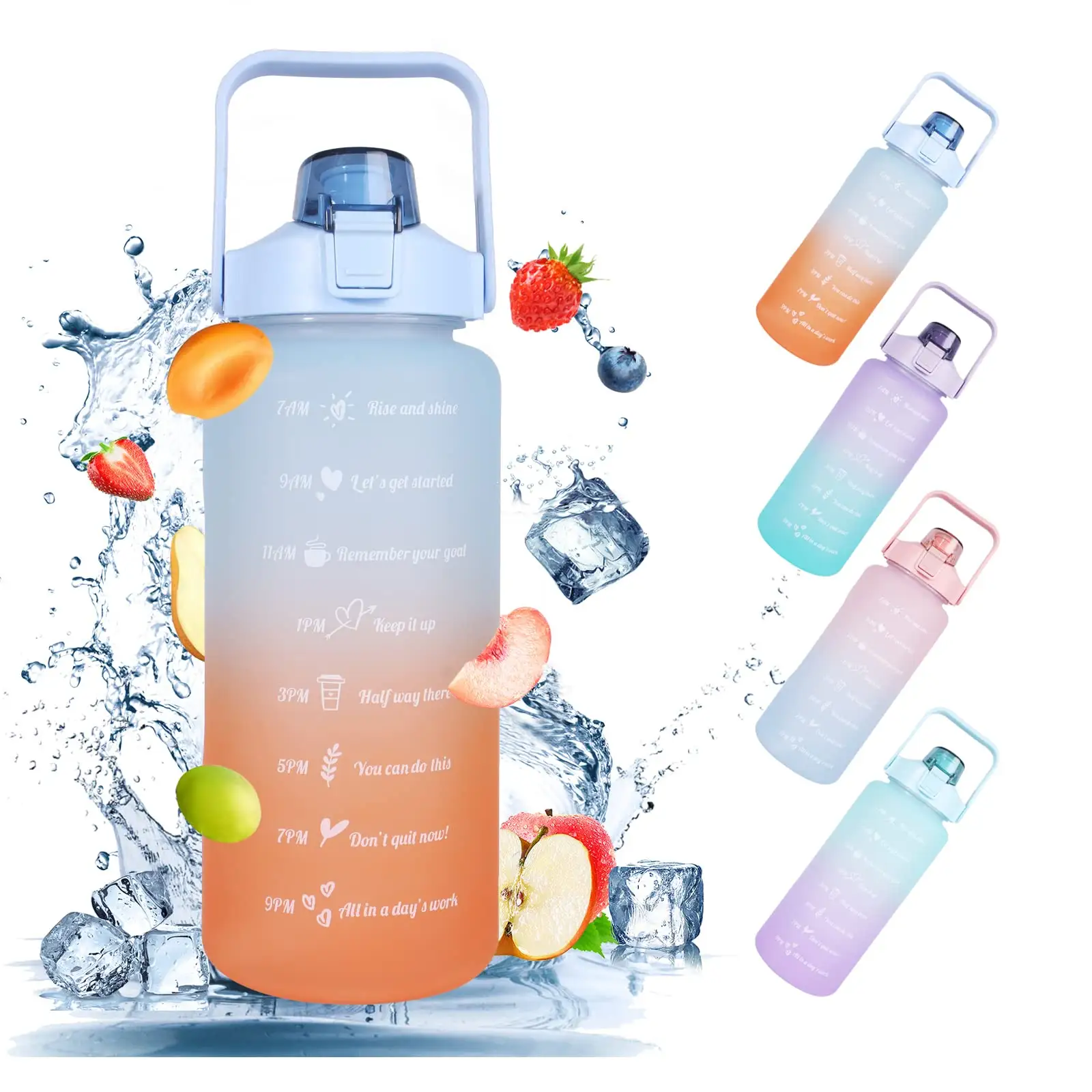 2 Liter Bpa Free Leak Proof Water Cup Plastik gymnastik Motivierende Zeit markierung Wasser flasche mit Strohhalm