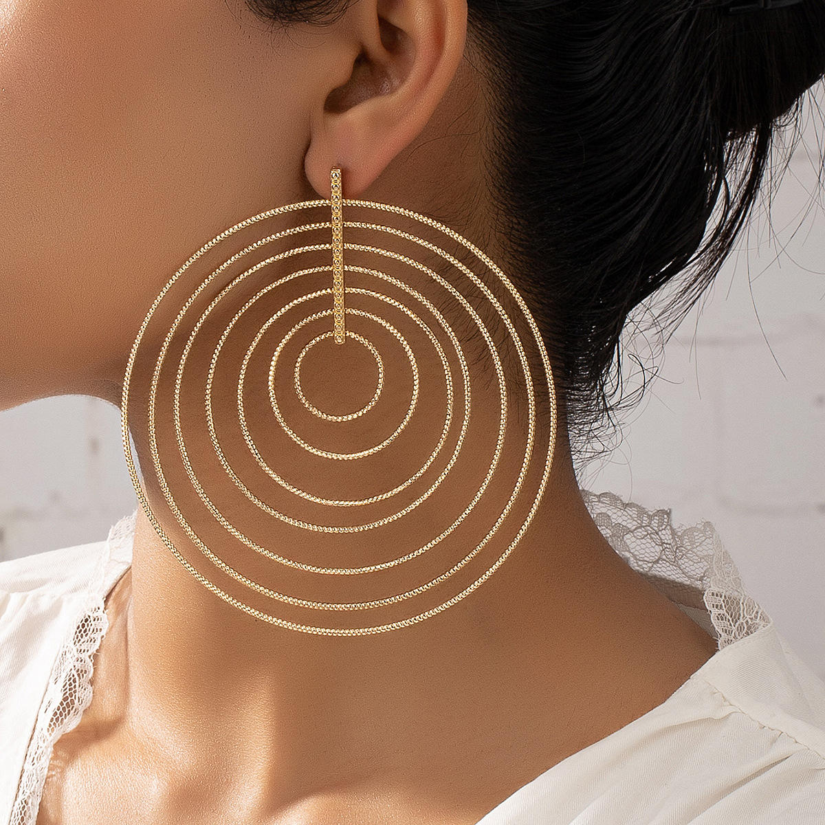 New Arrival Fashion Jewelry 2024 Multi Layer Exaggerated Geometric Korean  Alloy Gold Plated Big Round Drop Earrings for Women