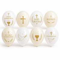 Ballons en latex imprimés pour la première communion, croix blanche et or, Dieu bénisse, ballons religieux pour la décoration de fête à l'église