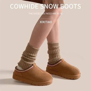<span class=keywords><strong>Bottes</strong></span> Chelsea Plateforme XIXITIAO pour <span class=keywords><strong>Femme</strong></span> en Cuir Véritable, Chaussures à Enfiler Fourrées Chaudes Hiver, Demi-Mocassins Antidérapants en <span class=keywords><strong>Caoutchouc</strong></span> - Product Image 6