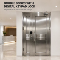 Porte de sécurité contemporaine en acier inoxydable 304, asymétrique, à double battant, avec motif feuille, finition brossée, bien étanche, personnalisable
