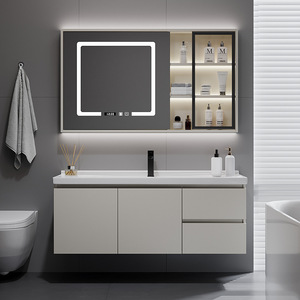 Armoire de salle de bain murale intelligente avec miroir intégré, en MDF, résistante à l'eau, au design moderne et minimaliste, personnalisable - Product Image 1