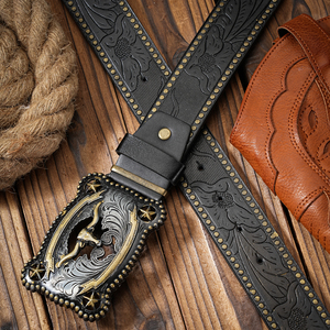Cinturón de cuero de PU de estilo occidental con hebilla en forma de cabeza de toro tendencia Punk Retro para hombres jóvenes cinturón de vaquero inspirado en mezclilla tira de remache - Product Image 6