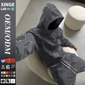 Thời Trang Đường Phố Nặng Tracksuits Cổ Điển Rửa Người Đàn Ông Sweatsuit Tùy Chỉnh Nguyên Cạnh Thiết Kế 2 Mảnh Hoodie Baggy Sweatpants Bộ - Product Image 1