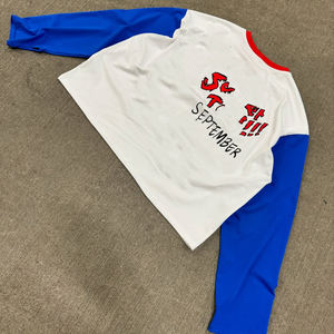 Custom Patchwork <b>Raglan</b> Long Sleeve Casual O-neck <b>T</b>-<b>shirt</b> With Contrast Color Matching and Knitted Fabric - Product Image 4