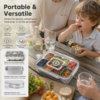 Boîte à lunch portable 304 avec poignée et minuteur, 8 compartiments, récipient alimentaire hermétique multiple pour pique-nique, travail, école, ensemble bento