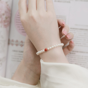 Colgante de corazón de oro puro de 24K para niña, pulsera de perlas naturales reales de esmalte rojo, Joyería Moderna, gran oferta - Product Image 4