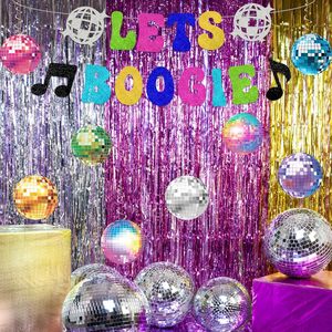 Decoraciones para Fiestas Temáticas de Discoteca de los 80s <span class=keywords><strong>y</strong></span> 90s, Pancarta Let's Boogie, Bola de Discoteca, Espirales Colgantes, Fondo para Decoración de Despedidas de Soltera - Product Image 4