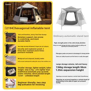 Tente <span class=keywords><strong>gonflable</strong></span> hexagonale imperméable à ouverture rapide en tissu Oxford pour le <span class=keywords><strong>camping</strong></span> en plein air quatre saisons, séjours de nuit, portable - Product Image 3