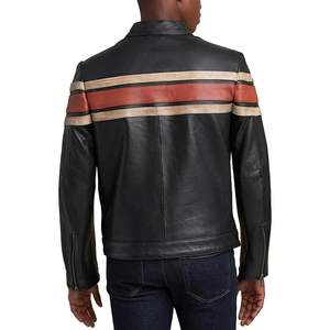 Veste en cuir classique vintage pour homme, style Cafe Racer, manches longues, couleurs contrastées, coupe-vent, vêtements de moto - Product Image 1