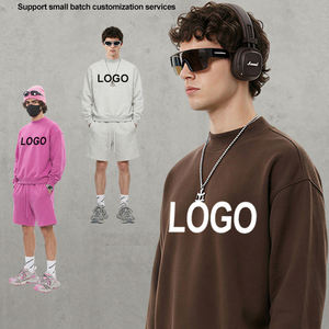 Conjunto de Sudadera <span class=keywords><strong>y</strong></span> Pantalones Cortos de Felpa para Hombre, Estilo Americano, Cuello <span class=keywords><strong>Medio</strong></span> Alto, Corte Recto <span class=keywords><strong>y</strong></span> Holgado - Product Image 2