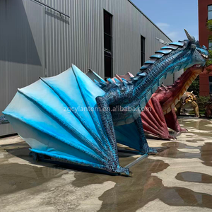 Tùy chỉnh lớn animatronic kim loại màu xanh tây rồng tượng ngoài trời không thấm nước điều khiển từ xa Prop công viên chủ đề khu nghỉ mát Halloween - Product Image 3