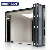Puerta Plegable de Aluminio Moderna e Impermeable Rogenilan, Puerta de Acordeón con Doble Vidrio para Exteriores