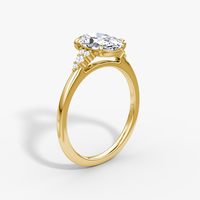 Bague de fiançailles en or massif 14K/18K avec diamant de laboratoire ovale 3 carats, halo caché et pierres latérales en cluster, certifiée IGI CVD/HPHT, personnalisable