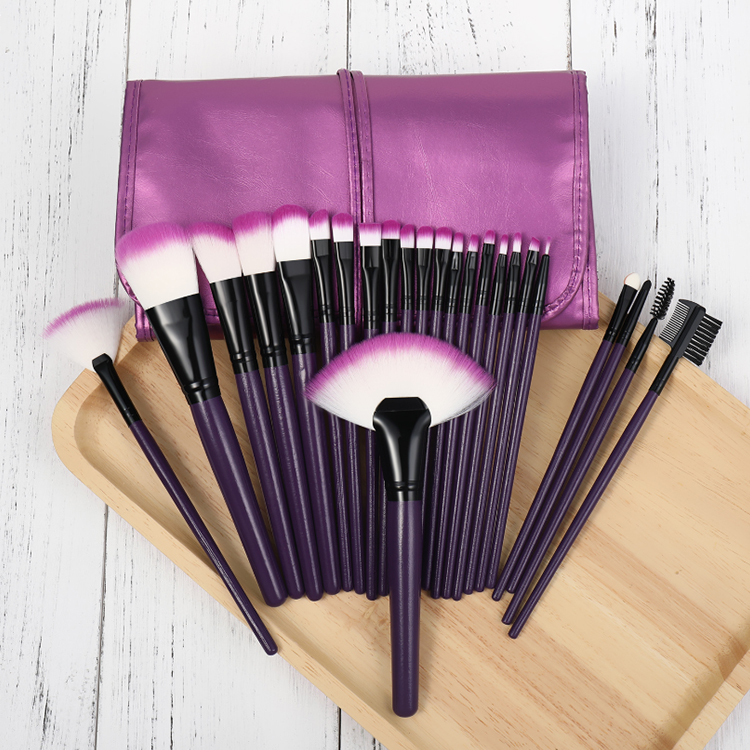 Free Sample Personalized Synthetic Hair Purple Makeup Brush Set 24 Pieces
