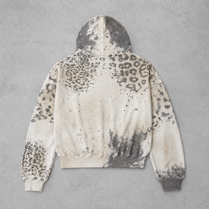 Men's <strong>Zip</strong> <strong>up</strong> Hoodie Cream <strong>White</strong> 370G 100% Cotton Leopard Print Boxy Fit Full Zipper Street Top Custom Logo - Product Image 2