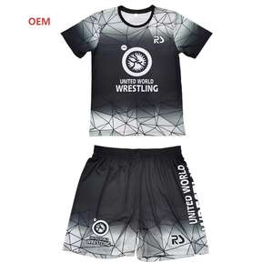 OEM 2025 kustom Set 2 potong BJJ pria kaus gulat rajutan + celana pendek ukuran Internasional sublimasi penuh pakaian seni bela diri - Product Image 1