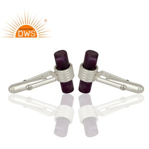 Améthyste naturelle Gemstone Designer 925 Sterling Bouton de manchette en argent fin Bijoux Fournisseurs en gros Collection Vintage - Product Image 3