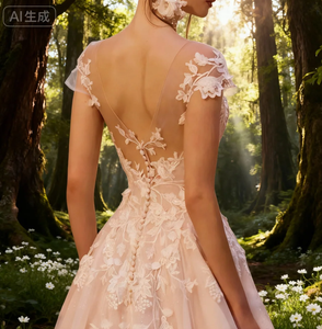 فستان زفاف عصري بمقاسات كبيرة مضاد للكهرباء الساكنة مع ظهر مربوط بالدانتيل وتطريز بالخرز وكشكشة مناسب للحوامل - Product Image 6