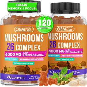 Gomitas de Complejo de Hongos 26 en 1 OEM ODM, Gomitas de Hongos con Ashwagandha, Melena de León, Cola de Pavo, Reishi, Cordyceps, Suplemento - Product Image 1