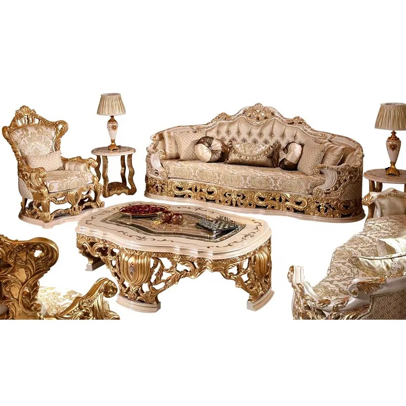 Set Sofa Antik Gaya Kerajaan Victoria Gaya Eropa, Furnitur Ukir Klasik, Kayu Solid, Furnitur Mewah